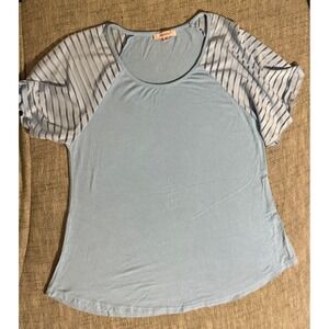 Ahlaray Women's Size S Blue Short Sleeve Sheer Stripe Accent Top